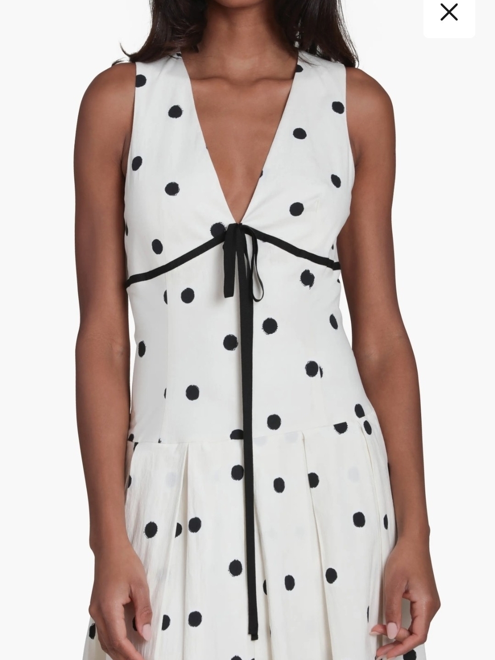 Avec Les Filles White Midi Dress Black Polka Dots Fit&flare Cotton Size 8 - Picture 4 of 12